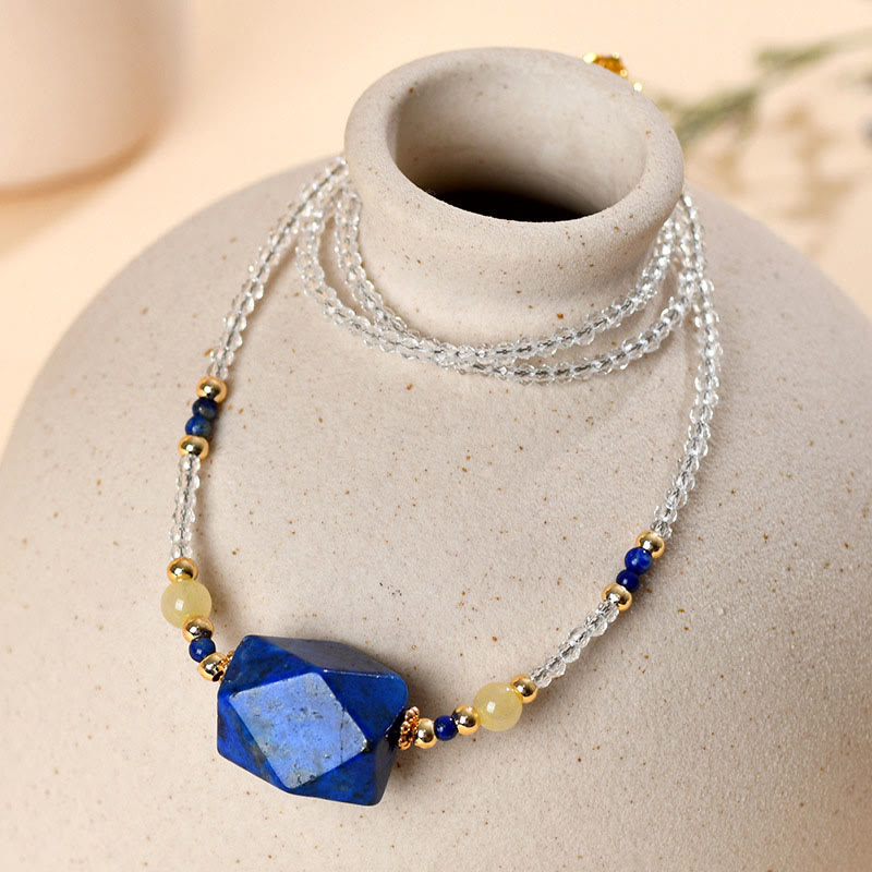 Buddha Stones ​​Weiße Kristall-Lazurit-Lapis-Lazuli-Heilmeditations-Halskette Anhänger - Weißer Kristall & Lapislazuli - image 0