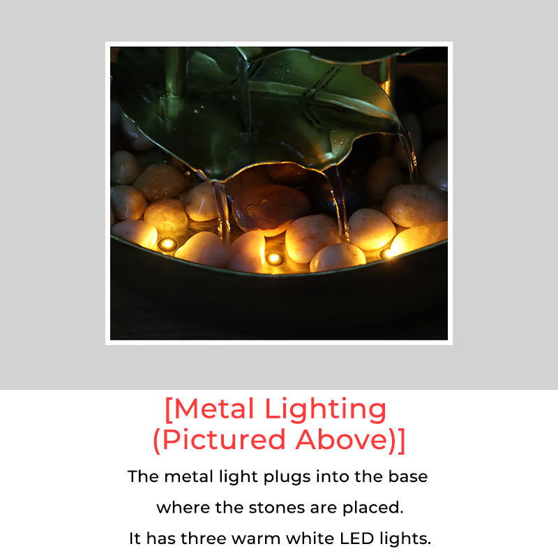 Buddha Stones, Lotusblatt-förmiger Wasserfallbrunnen, Tischornamente mit LED-Licht, Home-Office-Desktop-Dekoration - image 25