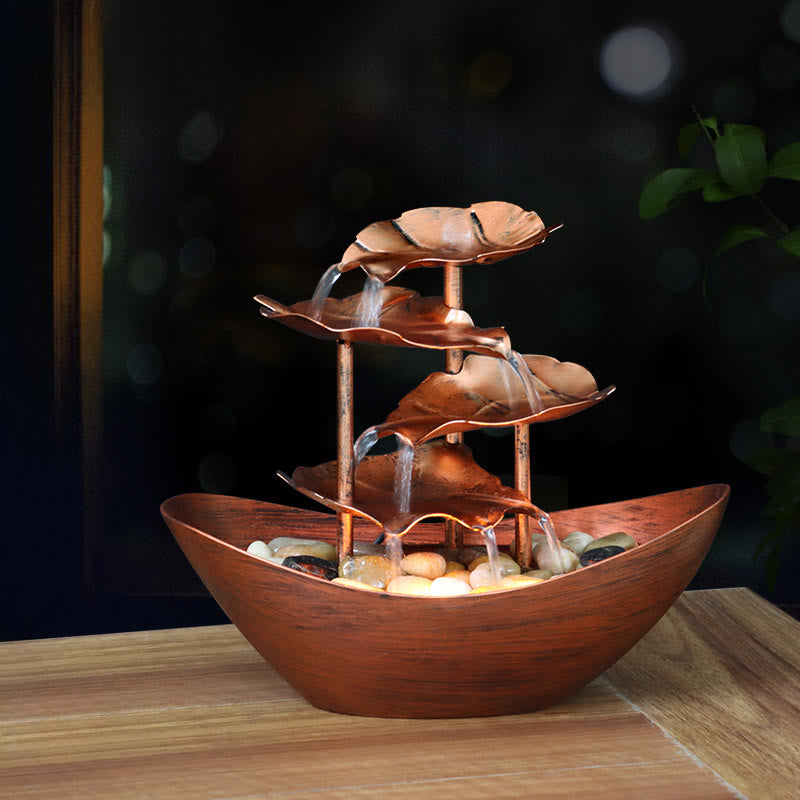 Buddha Stones, Lotusblatt-förmiger Wasserfallbrunnen, Tischornamente mit LED-Licht, Home-Office-Desktop-Dekoration - Braun (Metallversion) - image 20