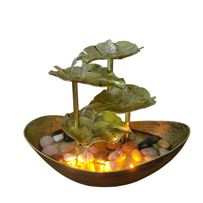 Buddha Stones, Lotusblatt-förmiger Wasserfallbrunnen, Tischornamente mit LED-Licht, Home-Office-Desktop-Dekoration - image 28