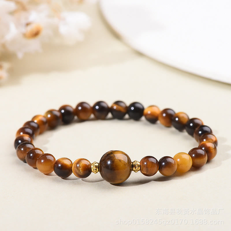 Buddha Stones Tigerauge Schwarzer Obsidian Courage Perlen Armband - Tigerauge-6mm - image 2