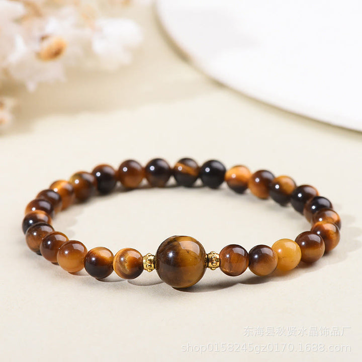 Buddha Stones Tigerauge Schwarzer Obsidian Courage Perlen Armband - Tigerauge-6mm - image 2