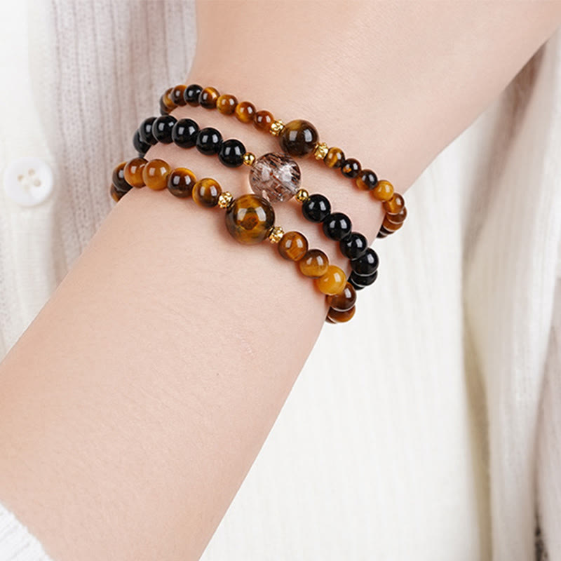 Buddha Stones Tigerauge Schwarzer Obsidian Courage Perlen Armband - image 11