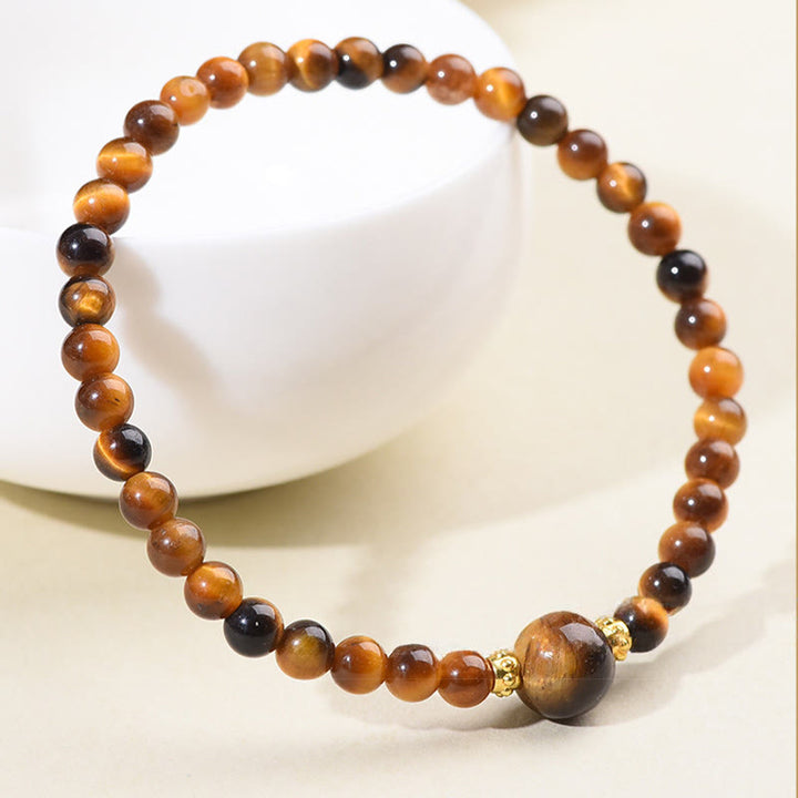 Buddha Stones Tigerauge Schwarzer Obsidian Courage Perlen Armband - image 4
