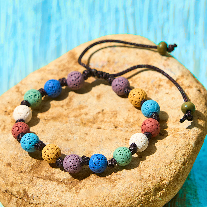 Buddha Stones Buntes Lavastein-Stützarmband - Bunte Perlen (Handgelenkumfang: 15–22 cm) - image 1