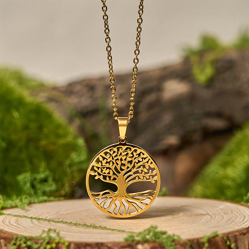 Buddha Stones Der Baum des Lebens Titan Stahl Erleuchtung Halskette Anhänger - Golden Der Baum des Lebens - image 0