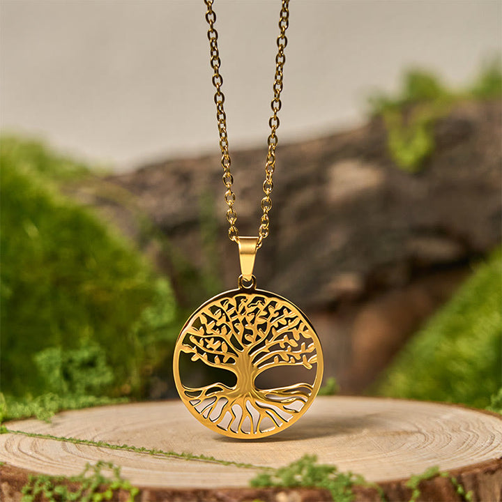Buddha Stones Der Baum des Lebens Titan Stahl Erleuchtung Halskette Anhänger - Golden Der Baum des Lebens - image 0