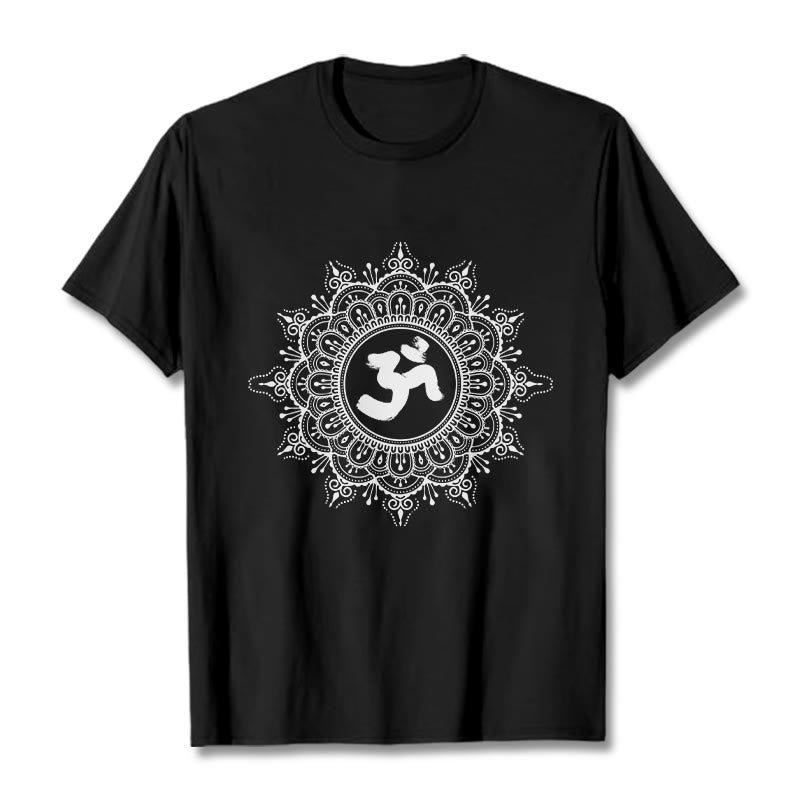 Buddha Stones ​​Symmetrie Mandala Om Symbol Muster T-Shirt Baumwolle T-shirt - Schwarz - 2XL - image 4