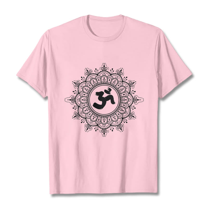 Buddha Stones ​​Symmetrie Mandala Om Symbol Muster T-Shirt Baumwolle T-shirt - Hellrosa - 2XL - image 13