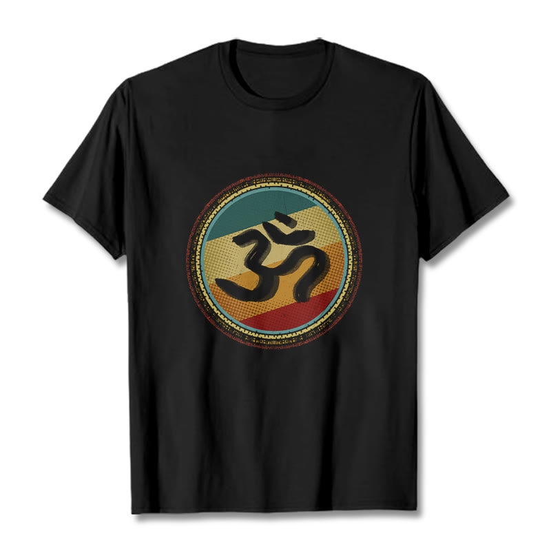 Buddha Stones, leuchtende Farben, einfaches kreisförmiges Mandala-Muster, Om-Symbol, T-Shirt aus Baumwolle - Schwarz - 2XL - image 5
