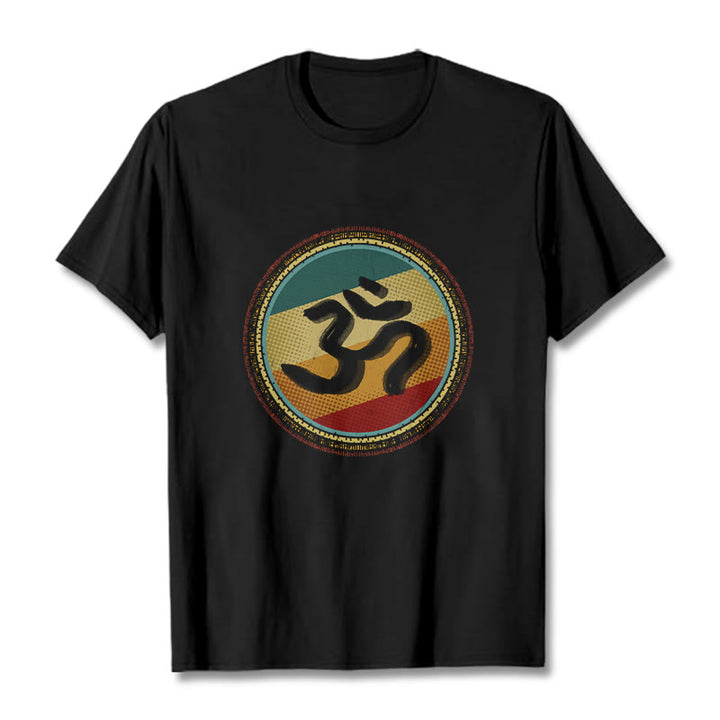 Buddha Stones, leuchtende Farben, einfaches kreisförmiges Mandala-Muster, Om-Symbol, T-Shirt aus Baumwolle - Schwarz - 2XL - image 5