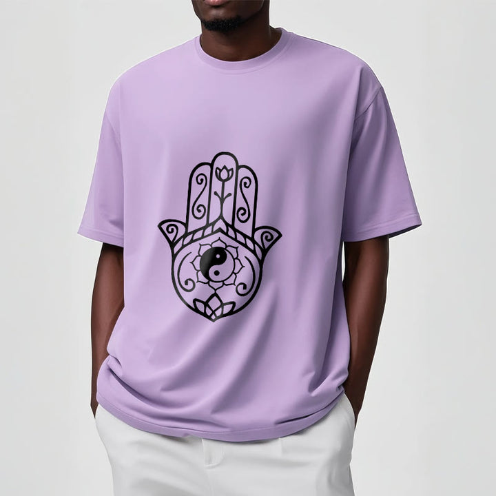 Buddha Stones Hamsa Hand Yin Yang Muster T-Shirt Baumwolle T-Shirt - image 18