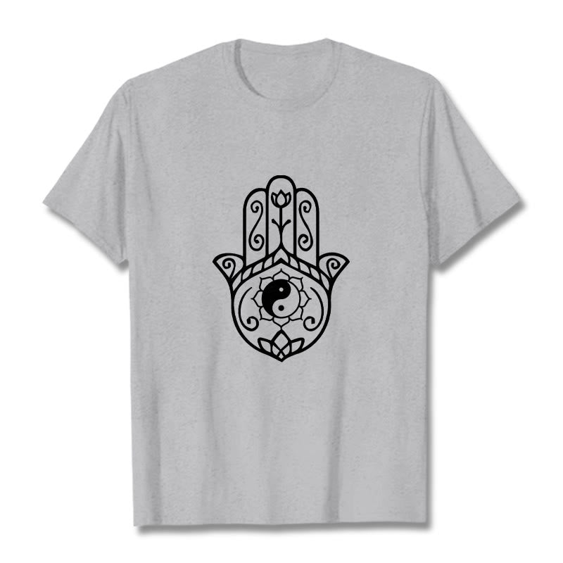Buddha Stones Hamsa Hand Yin Yang Muster T-Shirt Baumwolle T-Shirt - Hellgrau - 2XL - image 20