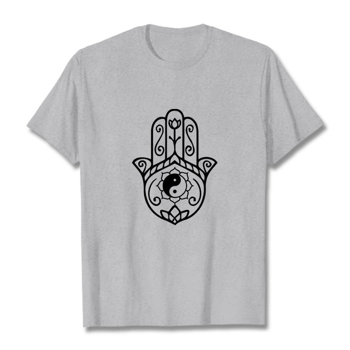 Buddha Stones Hamsa Hand Yin Yang Muster T-Shirt Baumwolle T-Shirt - Hellgrau - 2XL - image 20