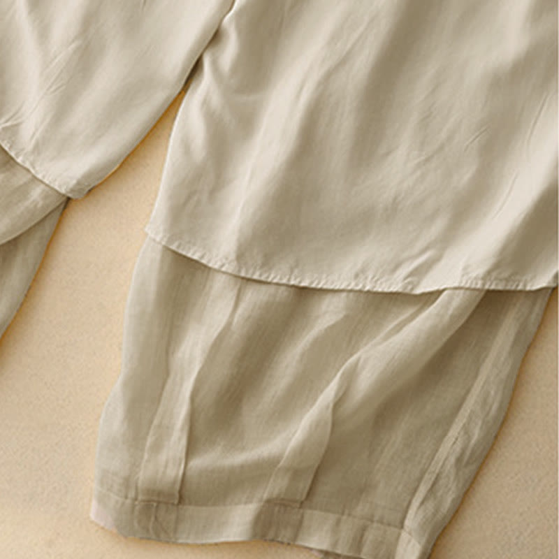 Buddha Stones Lässige, lockere, doppellagige, kurze Hose in 7-8 Länge für Damen mit Taschen - image 24