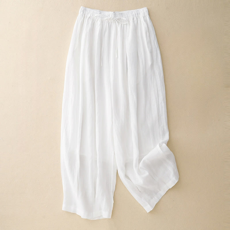 Buddha Stones Lässige, lockere, doppellagige, kurze Hose in 7-8 Länge für Damen mit Taschen - Weiß - US8-10， UK/AU12-14，EU40-42 (2XL) - image 12