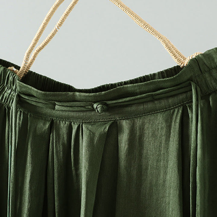 Buddha Stones Sommer Retro Pure Color Quaste Design Damenrock mit Taschen - image 14