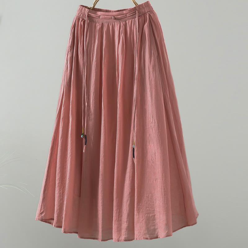 Buddha Stones Sommer Retro Pure Color Quaste Design Damenrock mit Taschen - Lachs - US12, UK/AU16, EU44 (2XL) - image 11