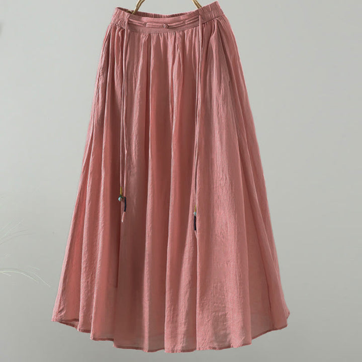 Buddha Stones Sommer Retro Pure Color Quaste Design Damenrock mit Taschen - Lachs - US12, UK/AU16, EU44 (2XL) - image 11