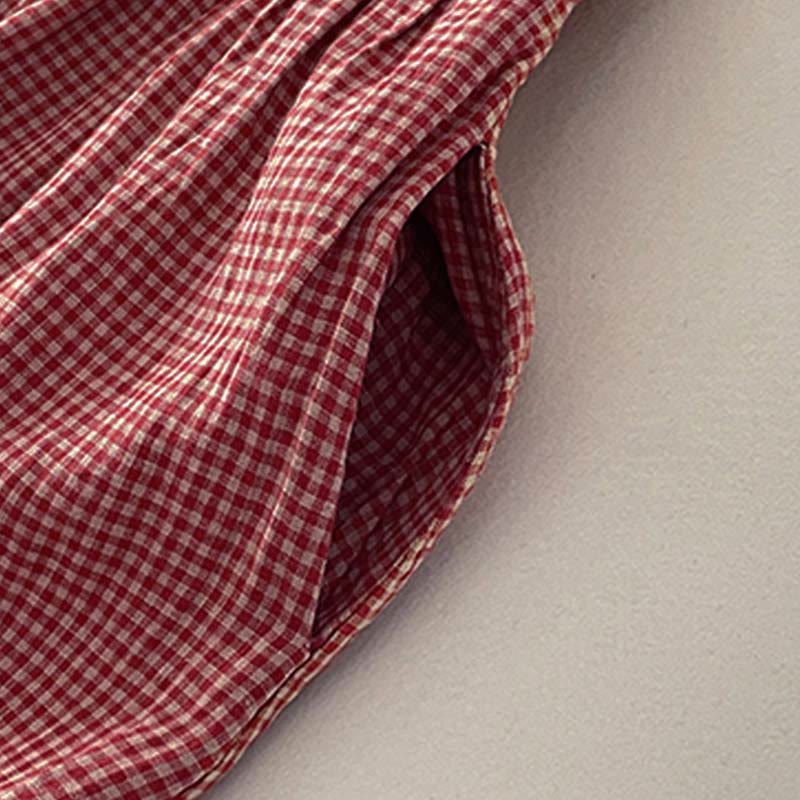 Buddha Stones Lässiges, schlichtes, handgemachtes kariertes Midikleid aus Baumwolle, ärmelloses Kleid mit Taschen - image 3