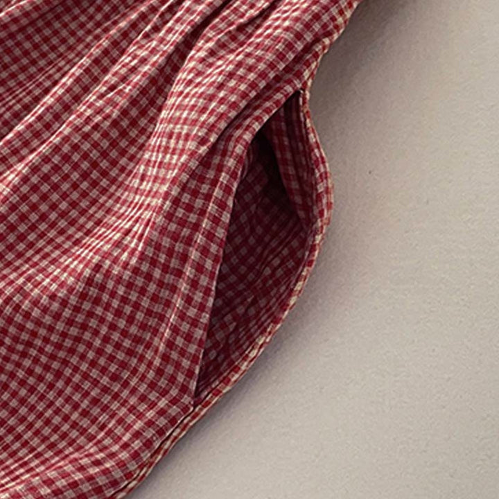 Buddha Stones Lässiges, schlichtes, handgemachtes kariertes Midikleid aus Baumwolle, ärmelloses Kleid mit Taschen - image 3