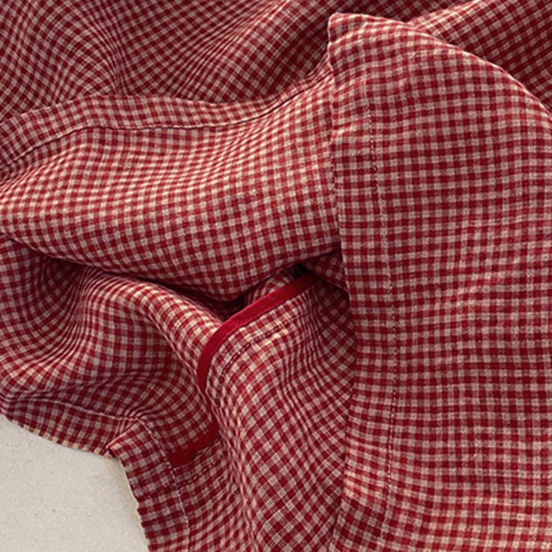 Buddha Stones Lässiges, schlichtes, handgemachtes kariertes Midikleid aus Baumwolle, ärmelloses Kleid mit Taschen - image 2