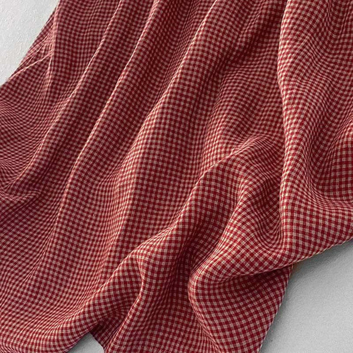 Buddha Stones Lässiges, schlichtes, handgemachtes kariertes Midikleid aus Baumwolle, ärmelloses Kleid mit Taschen - image 1