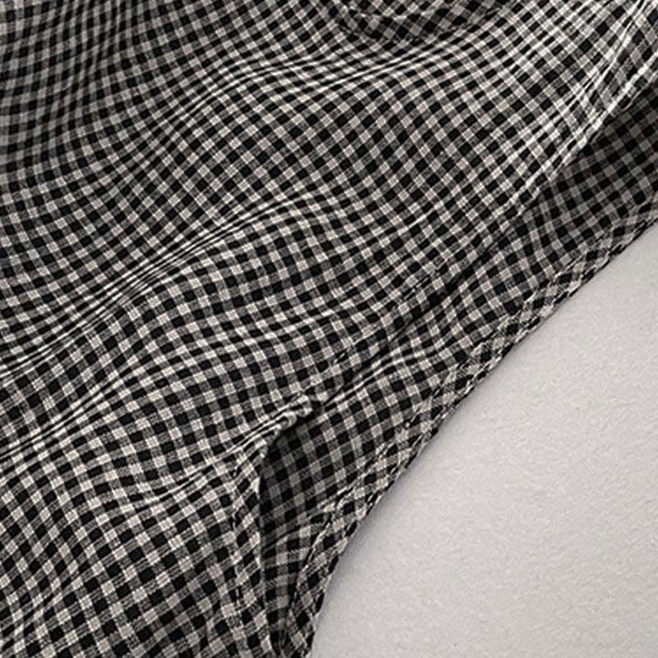 Buddha Stones Lässiges, schlichtes, handgemachtes kariertes Midikleid aus Baumwolle, ärmelloses Kleid mit Taschen - image 15