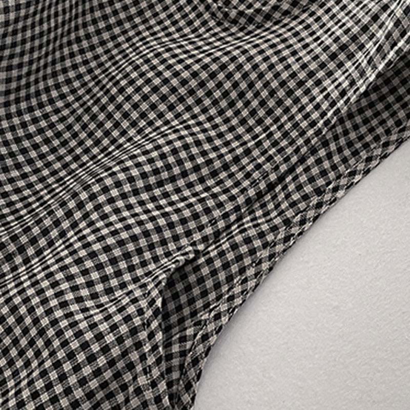 Buddha Stones Lässiges, schlichtes, handgemachtes kariertes Midikleid aus Baumwolle, ärmelloses Kleid mit Taschen - image 15