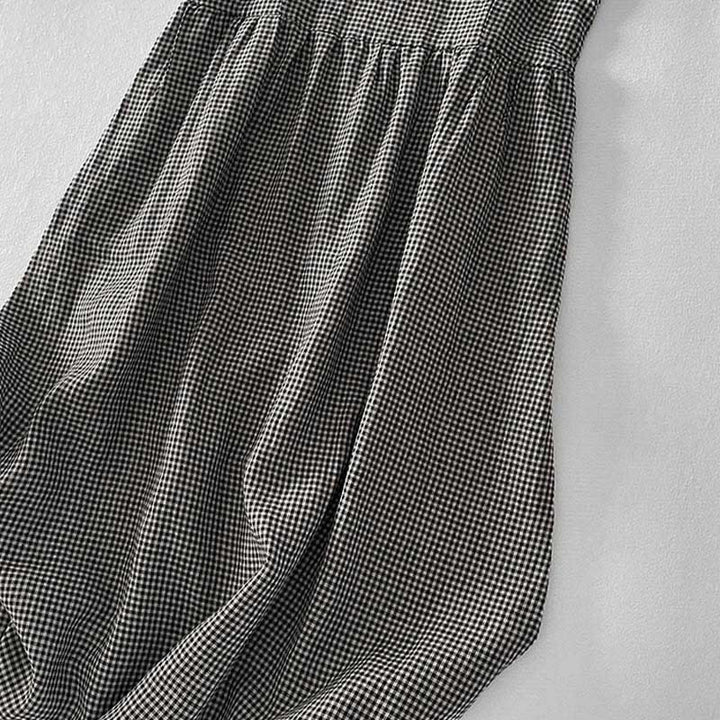 Buddha Stones Lässiges, schlichtes, handgemachtes kariertes Midikleid aus Baumwolle, ärmelloses Kleid mit Taschen - image 14