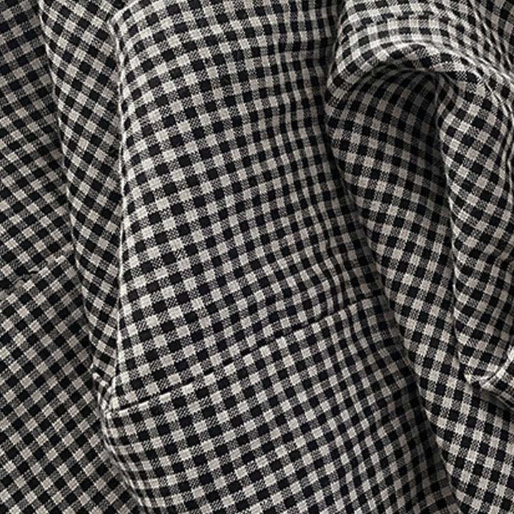 Buddha Stones Lässiges, schlichtes, handgemachtes kariertes Midikleid aus Baumwolle, ärmelloses Kleid mit Taschen - image 12