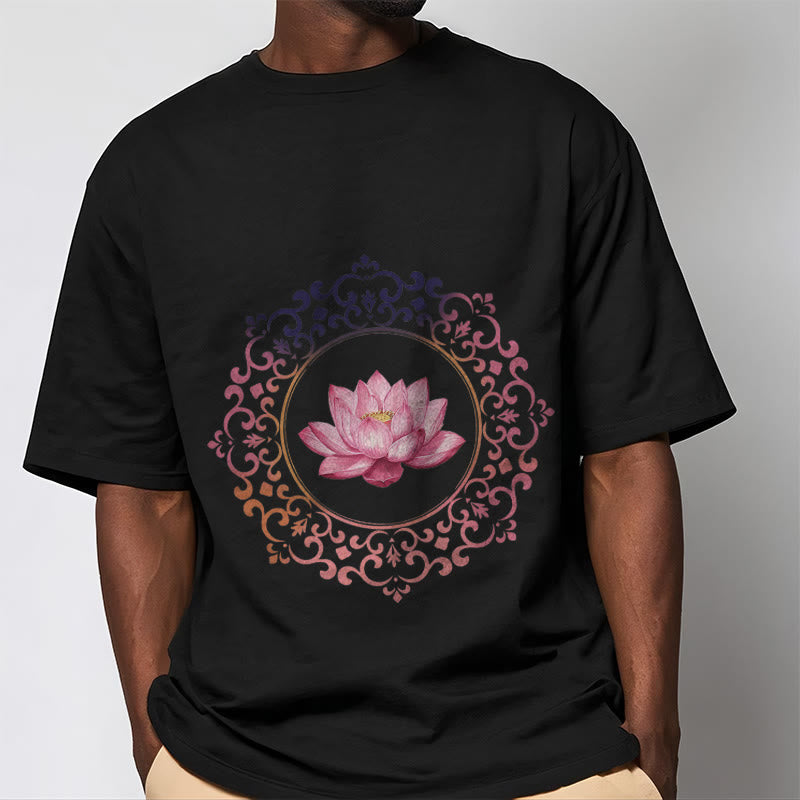 Buddha Stones ​​Mandala Rosa Lotus Muster T-Shirt Baumwolle T-shirt - image 1