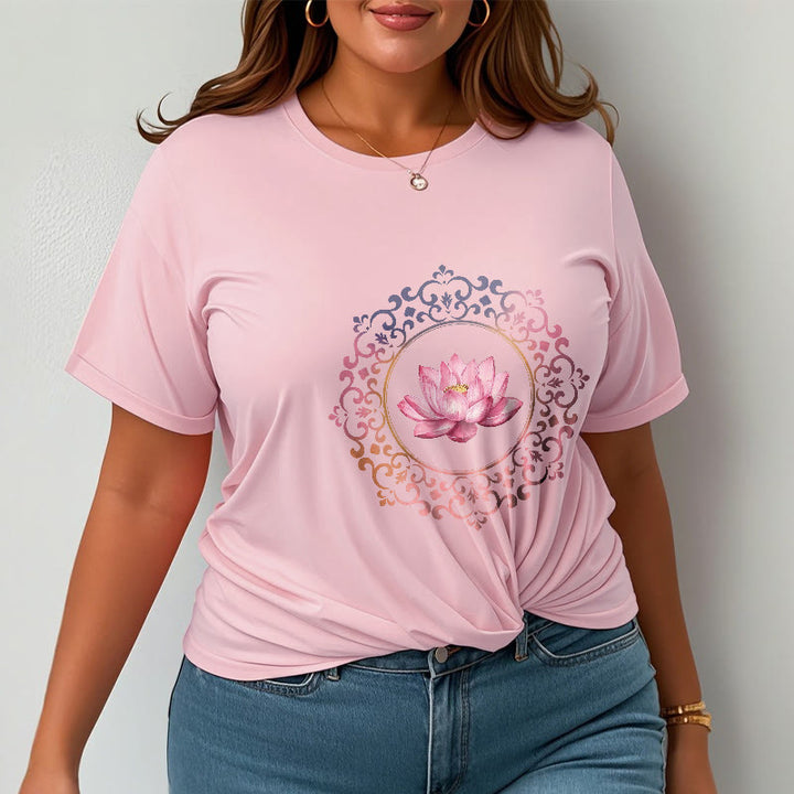 Buddha Stones ​​Mandala Rosa Lotus Muster T-Shirt Baumwolle T-shirt - image 13