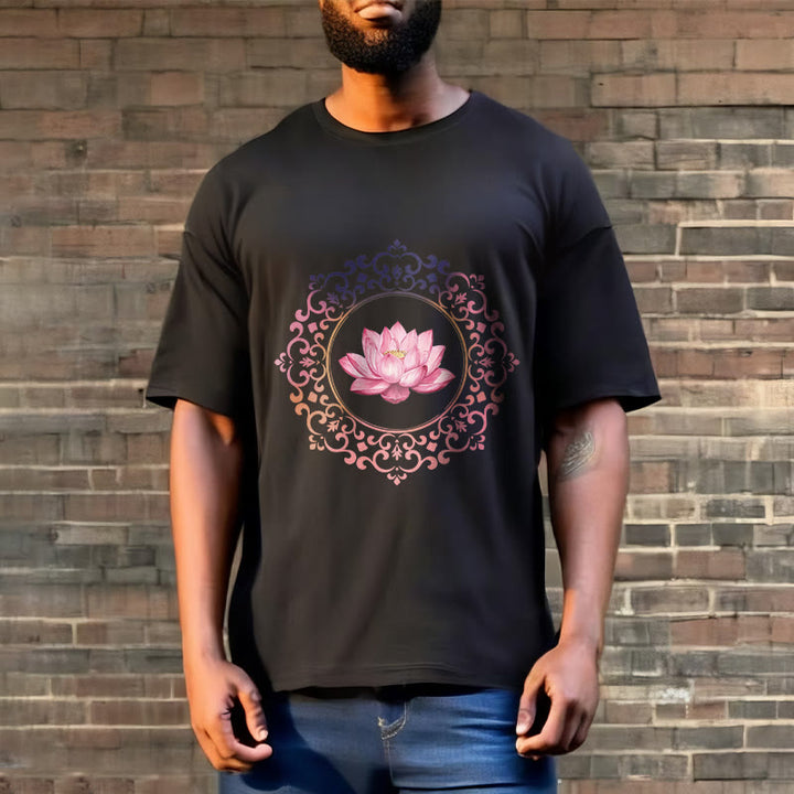 Buddha Stones ​​Mandala Rosa Lotus Muster T-Shirt Baumwolle T-shirt - image 2