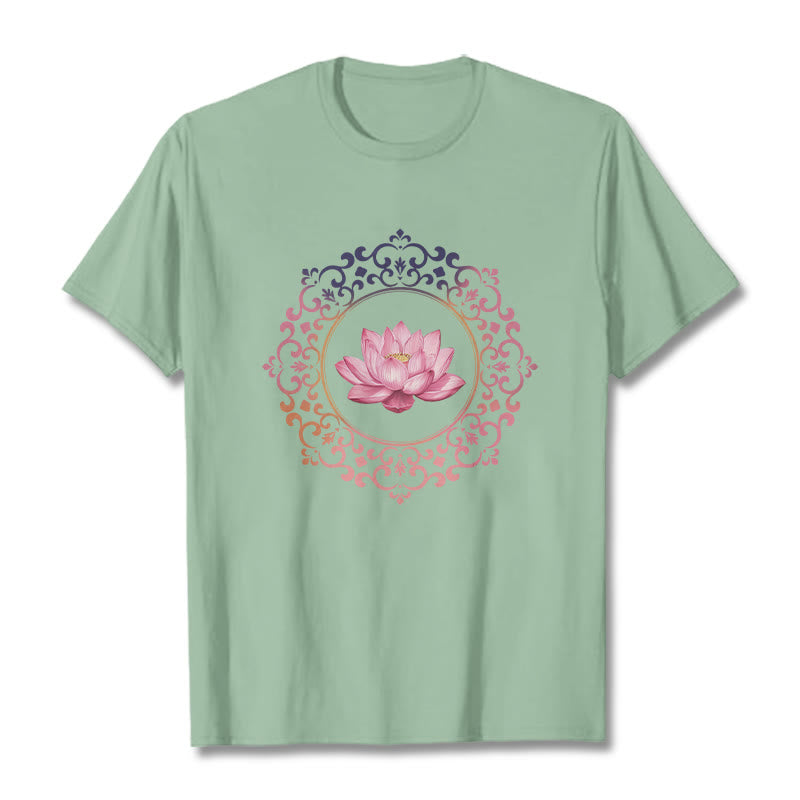 Buddha Stones ​​Mandala Rosa Lotus Muster T-Shirt Baumwolle T-shirt - Blassgrün - 2XL - image 14