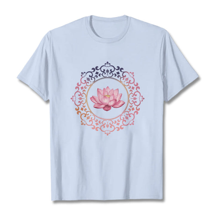 Buddha Stones ​​Mandala Rosa Lotus Muster T-Shirt Baumwolle T-shirt - HellCyan - 2XL - image 18
