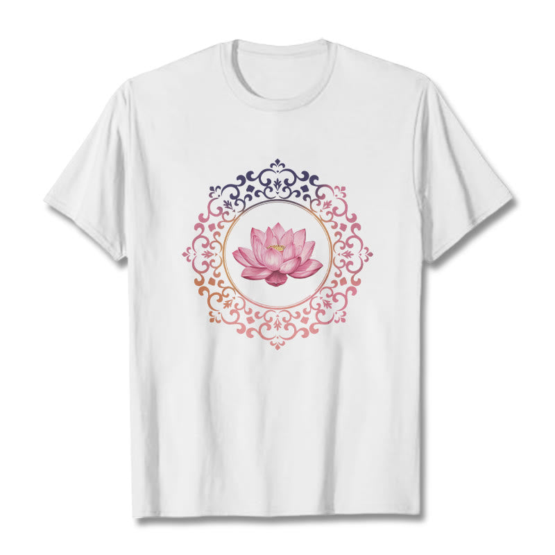 Buddha Stones ​​Mandala Rosa Lotus Muster T-Shirt Baumwolle T-shirt - Weiß - 2XL - image 5