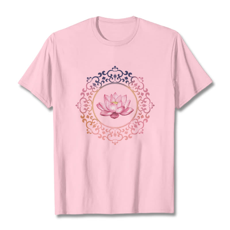 Buddha Stones ​​Mandala Rosa Lotus Muster T-Shirt Baumwolle T-shirt - Hellrosa - 2XL - image 12