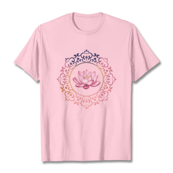 Buddha Stones ​​Mandala Rosa Lotus Muster T-Shirt Baumwolle T-shirt - Hellrosa - 2XL - image 12