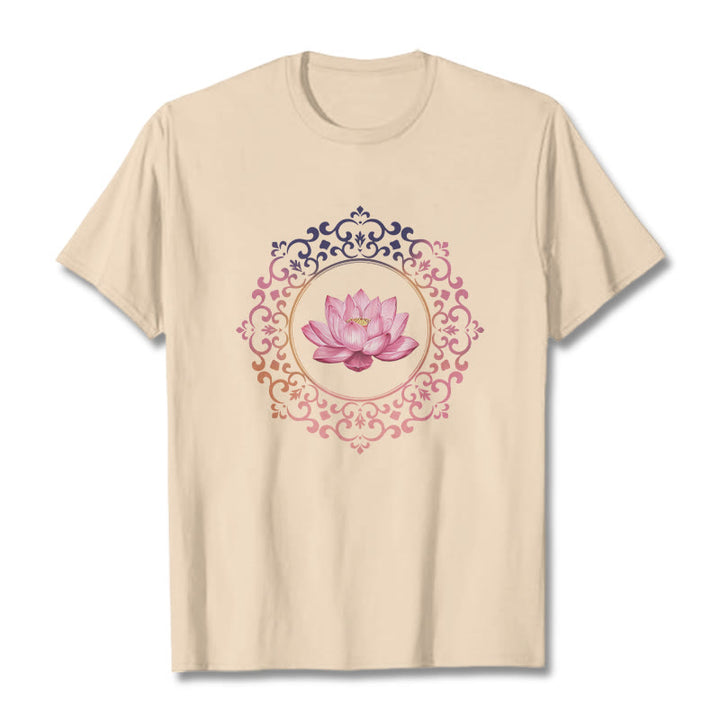 Buddha Stones ​​Mandala Rosa Lotus Muster T-Shirt Baumwolle T-shirt - Bisque - 2XL - image 8