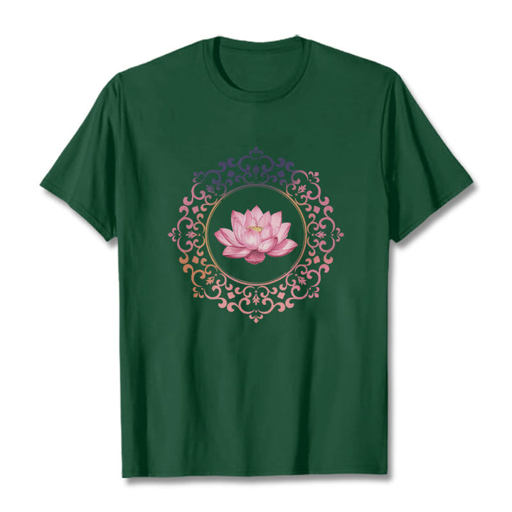 Buddha Stones ​​Mandala Rosa Lotus Muster T-Shirt Baumwolle T-shirt - WaldGrün - 2XL - image 10