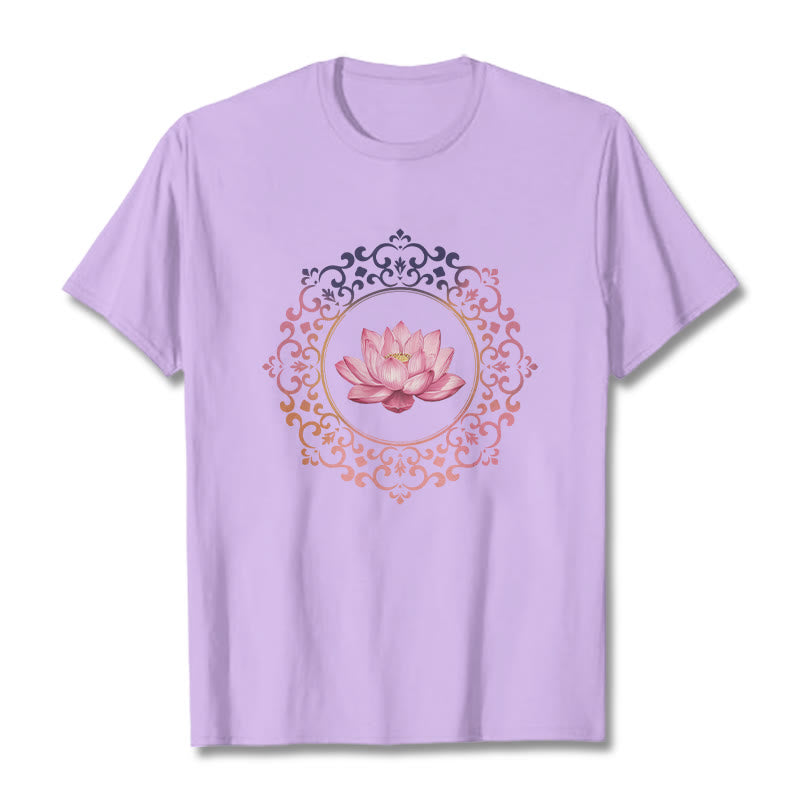 Buddha Stones ​​Mandala Rosa Lotus Muster T-Shirt Baumwolle T-shirt - Pflaume - 2XL - image 16