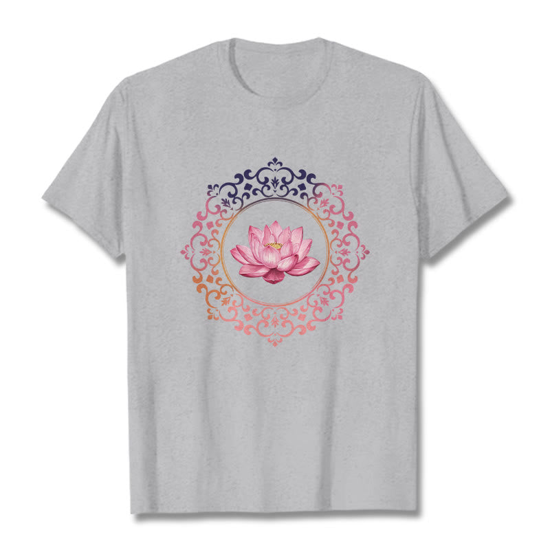 Buddha Stones ​​Mandala Rosa Lotus Muster T-Shirt Baumwolle T-shirt - Hellgrau - 2XL - image 19