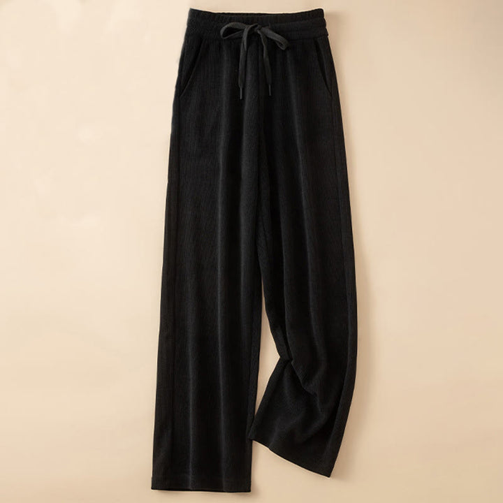 Buddha Stones Damen Herbst Reine Farbe Weite Baumwollhose mit Taschen - Schwarz - US14， UK/AU18，EU46 (4XL) - image 10