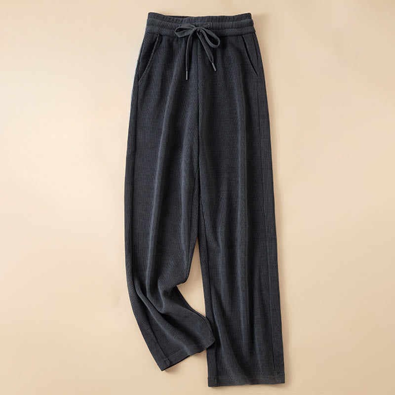Buddha Stones Damen Herbst Reine Farbe Weite Baumwollhose mit Taschen - Mitternachtsblau - US14， UK/AU18，EU46 (4XL) - image 0