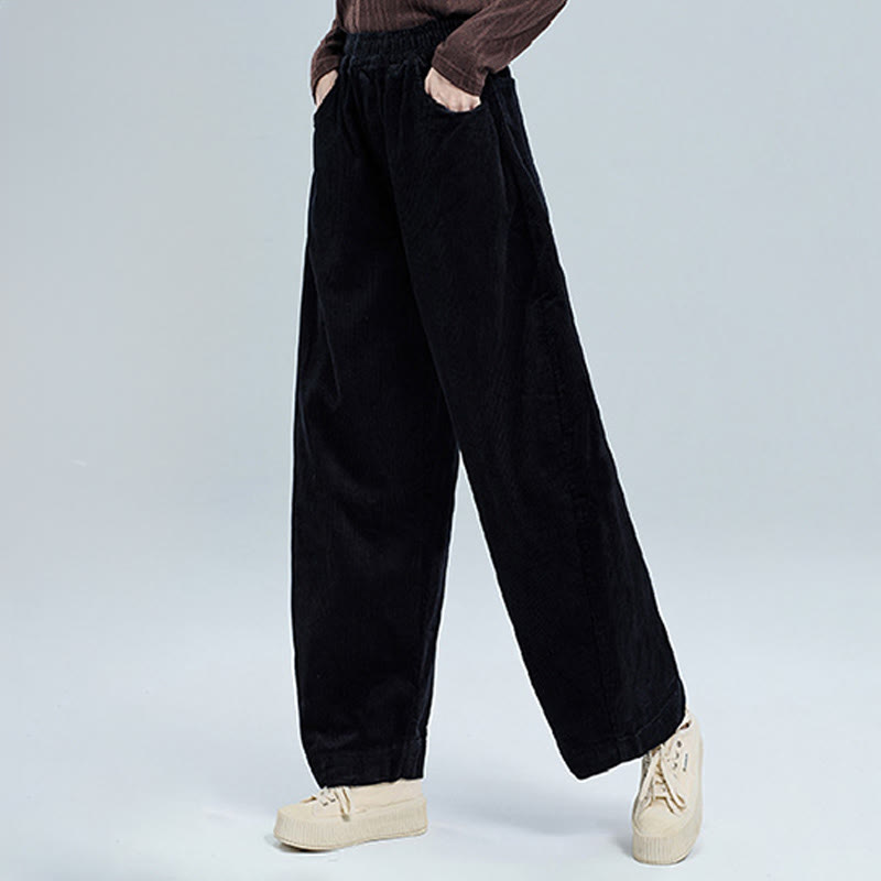 Buddha Stones Damen Herbst Schlichte Knöchellange Cord-Baumwollhose mit schlichtem Design und Taschen - image 3