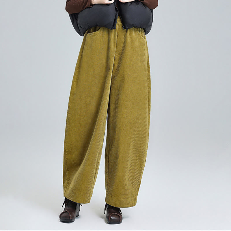 Buddha Stones Damen Herbst Einfarbige Cordhose in Knöchellänge mit schlichtem Design und Taschen - image 10