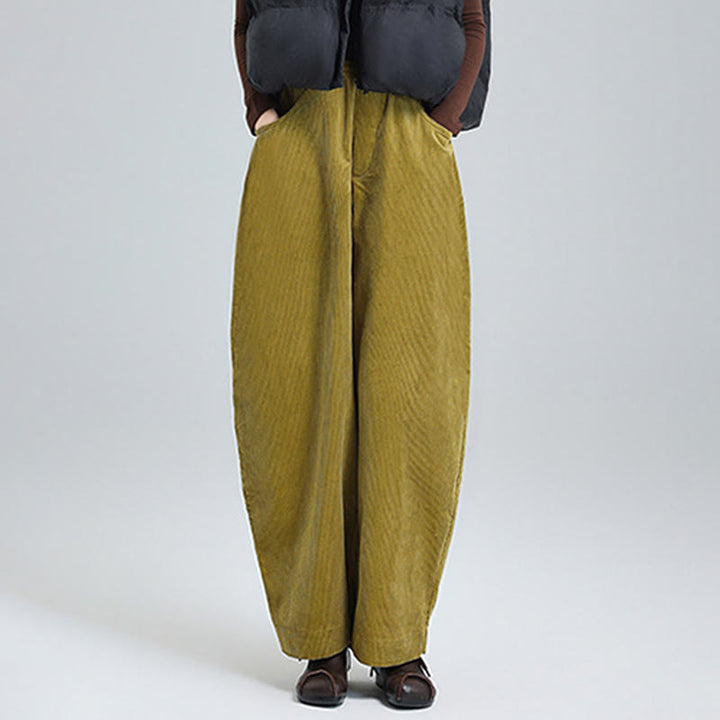 Buddha Stones Damen Herbst Einfarbige Cordhose in Knöchellänge mit schlichtem Design und Taschen - image 11