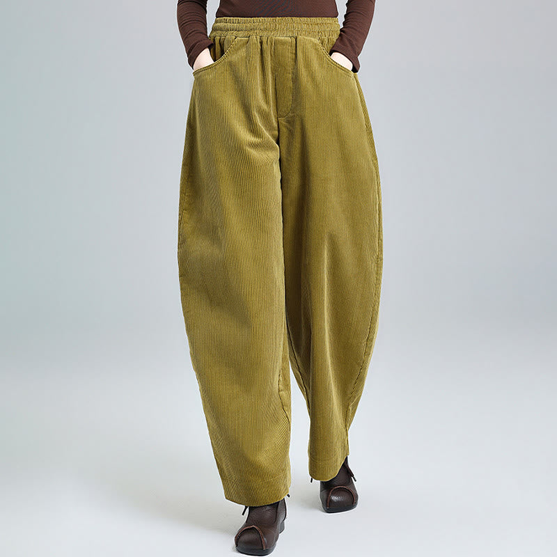 Buddha Stones Damen Herbst Einfarbige Cordhose in Knöchellänge mit schlichtem Design und Taschen - image 8