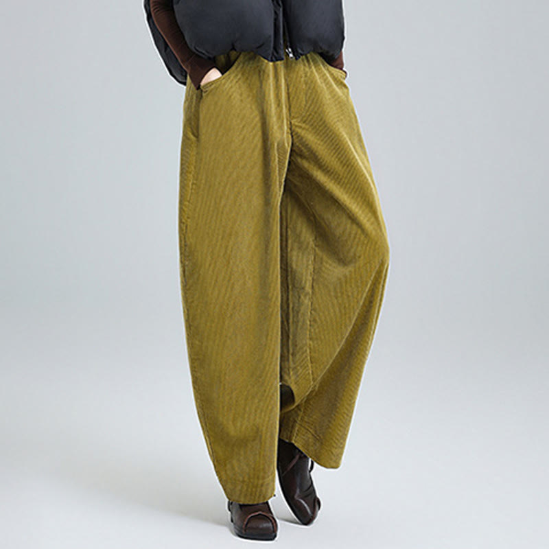 Buddha Stones Damen Herbst Schlichte Knöchellange Cord-Baumwollhose mit schlichtem Design und Taschen - image 12